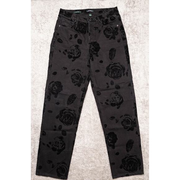 Wild Fable High Rise Straight Black Rose Velvet Denim Jeans Womens Size 8 - Picture 1 of 16